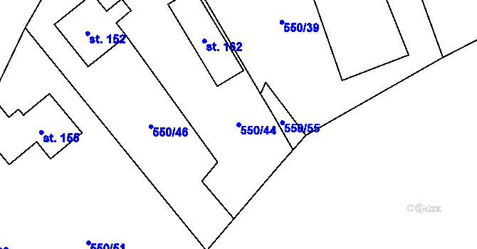 Parcela st. 550/44 v KÚ Pikárec, Katastrální mapa