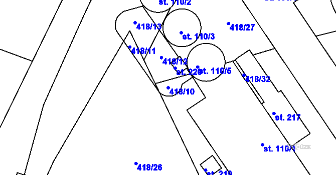 Parcela st. 418/10 v KÚ Pikárec, Katastrální mapa