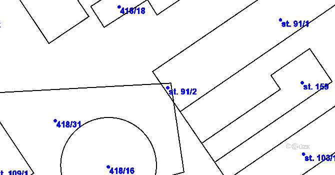 Parcela st. 91/2 v KÚ Pikárec, Katastrální mapa
