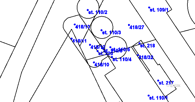 Parcela st. 220 v KÚ Pikárec, Katastrální mapa