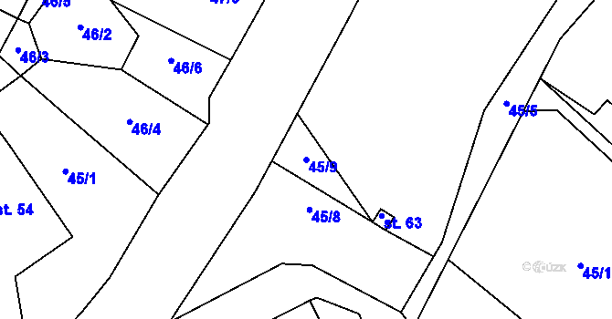 Parcela st. 45/9 v KÚ Radkov u Moravce, Katastrální mapa