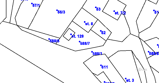 Parcela st. 588/7 v KÚ Radkov u Moravce, Katastrální mapa