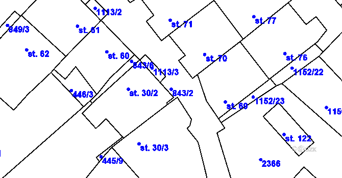 Parcela st. 843/2 v KÚ Moraveč, Katastrální mapa