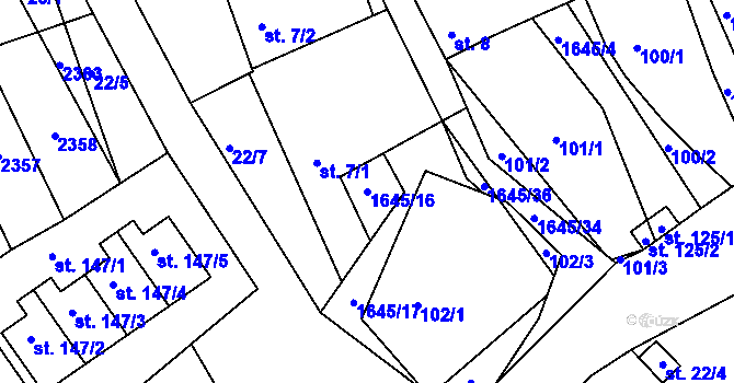 Parcela st. 1645/16 v KÚ Moraveč, Katastrální mapa