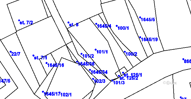 Parcela st. 101/1 v KÚ Moraveč, Katastrální mapa
