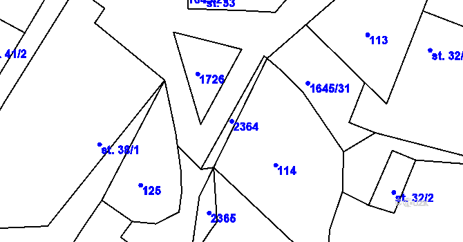 Parcela st. 2364 v KÚ Moraveč, Katastrální mapa