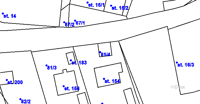 Parcela st. 81/4 v KÚ Moraveč, Katastrální mapa