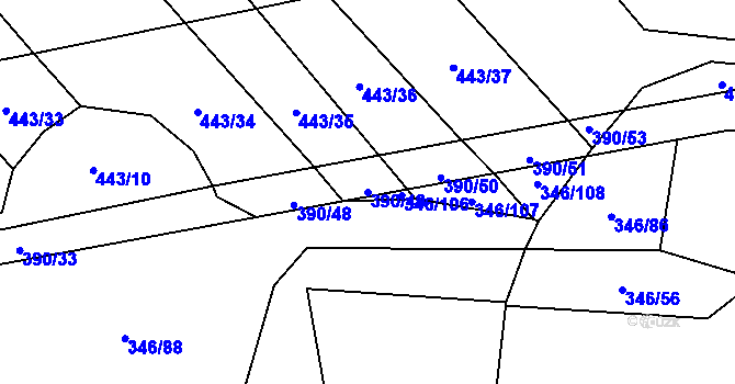 Parcela st. 390/49 v KÚ Moravice, Katastrální mapa