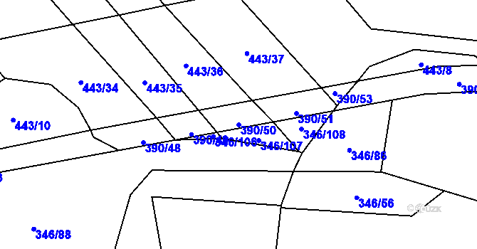 Parcela st. 390/50 v KÚ Moravice, Katastrální mapa