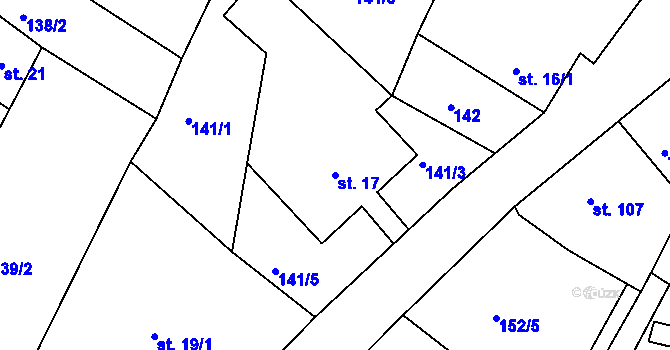 Parcela st. 17 v KÚ Moravice, Katastrální mapa