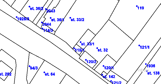 Parcela st. 33/1 v KÚ Moravice, Katastrální mapa