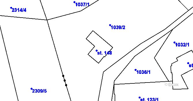 Parcela st. 148 v KÚ Moravice, Katastrální mapa