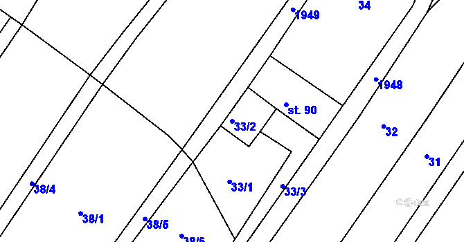 Parcela st. 33/2 v KÚ Moravice, Katastrální mapa