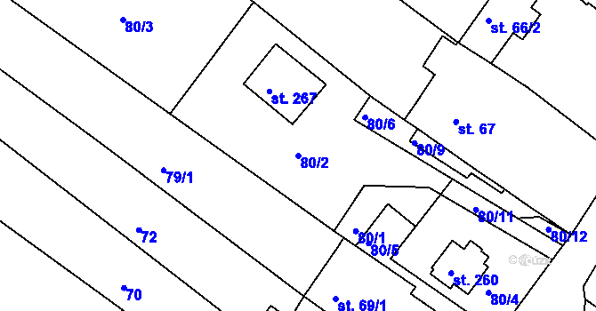 Parcela st. 80/2 v KÚ Moravice, Katastrální mapa