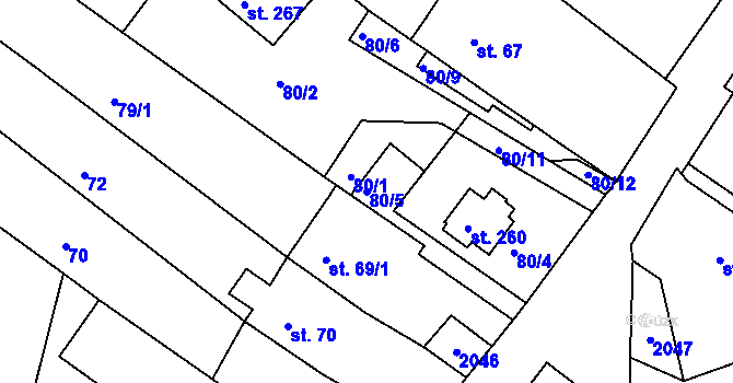 Parcela st. 80/5 v KÚ Moravice, Katastrální mapa