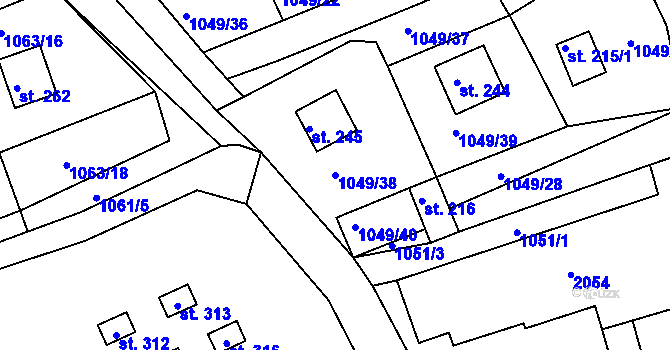 Parcela st. 1049/38 v KÚ Moravice, Katastrální mapa