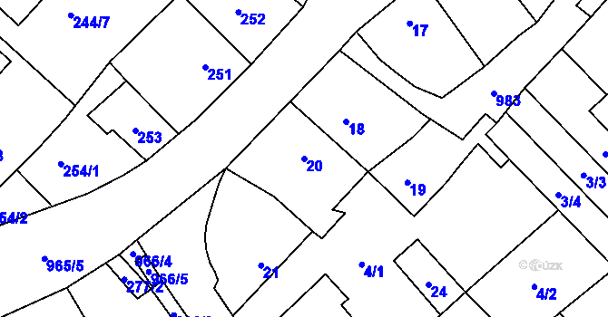 Parcela st. 20 v KÚ Moravičany, Katastrální mapa