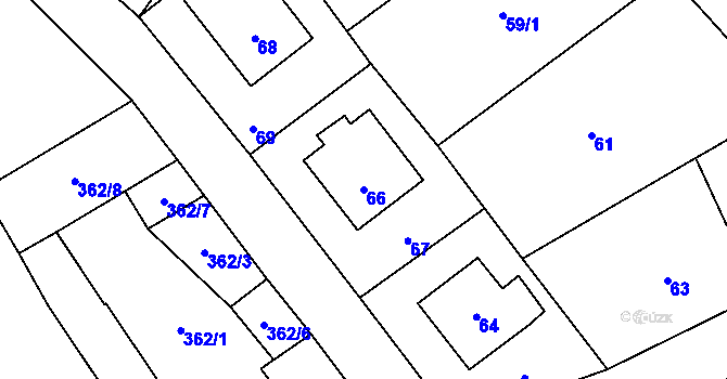 Parcela st. 66 v KÚ Moravičany, Katastrální mapa
