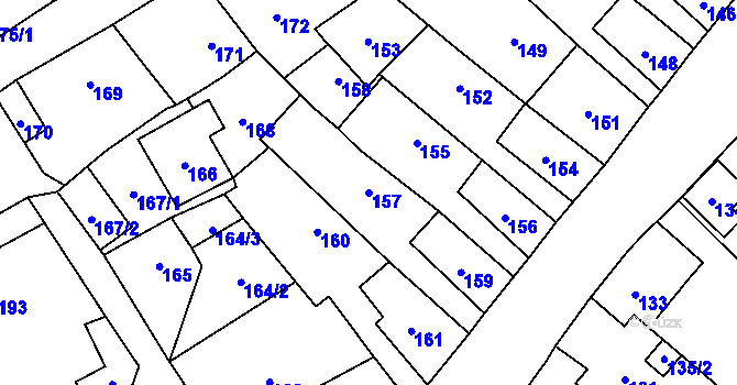 Parcela st. 157 v KÚ Moravičany, Katastrální mapa