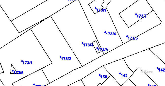 Parcela st. 173/3 v KÚ Moravičany, Katastrální mapa