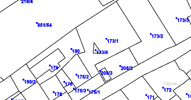 Parcela st. 173/6 v KÚ Moravičany, Katastrální mapa