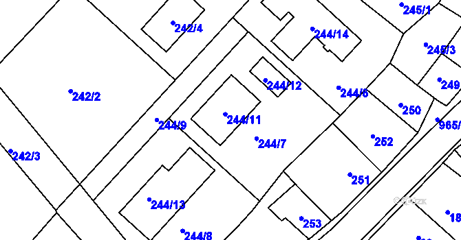 Parcela st. 244 v KÚ Moravičany, Katastrální mapa