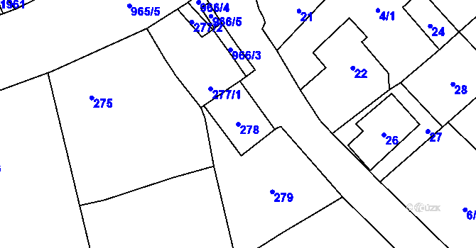Parcela st. 278 v KÚ Moravičany, Katastrální mapa