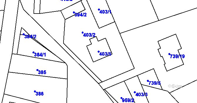 Parcela st. 403/5 v KÚ Moravičany, Katastrální mapa