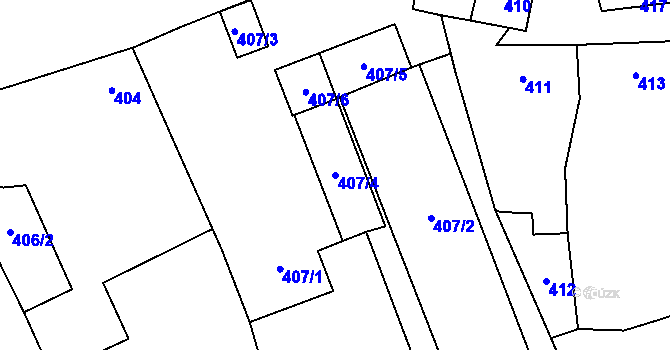 Parcela st. 407/4 v KÚ Moravičany, Katastrální mapa