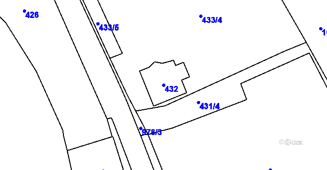 Parcela st. 432 v KÚ Moravičany, Katastrální mapa