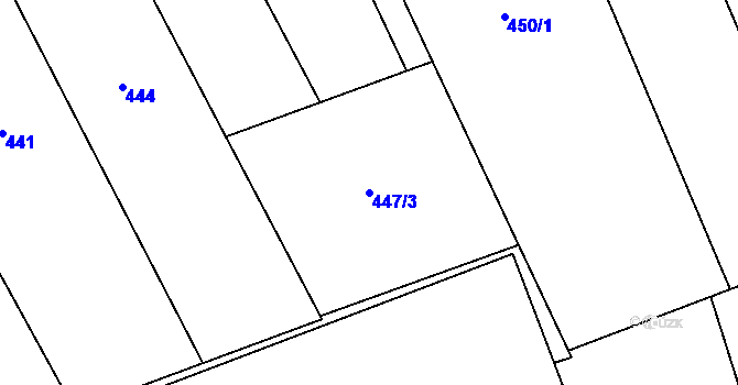 Parcela st. 447/3 v KÚ Moravičany, Katastrální mapa