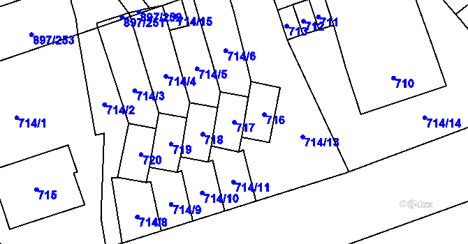 Parcela st. 717 v KÚ Moravičany, Katastrální mapa