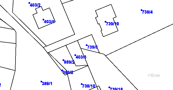 Parcela st. 739/5 v KÚ Moravičany, Katastrální mapa