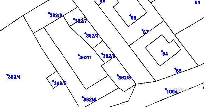 Parcela st. 362/6 v KÚ Moravičany, Katastrální mapa