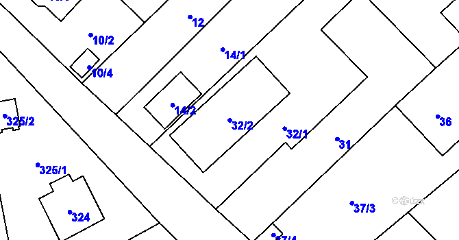 Parcela st. 32/2 v KÚ Moravičany, Katastrální mapa