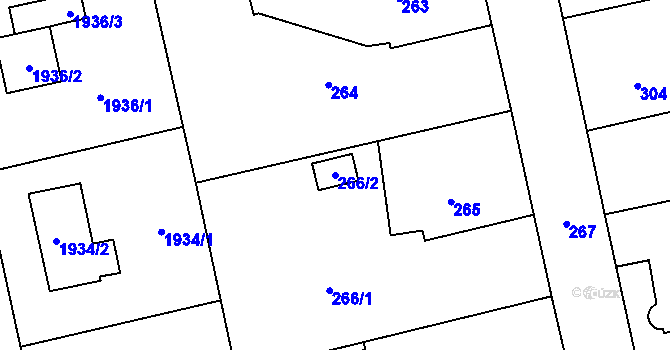 Parcela st. 266/2 v KÚ Moravičany, Katastrální mapa