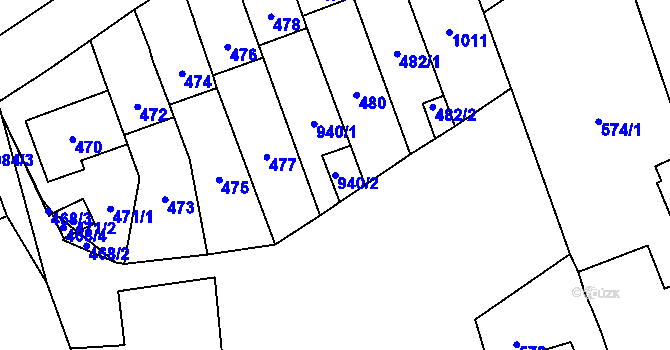Parcela st. 940/2 v KÚ Moravičany, Katastrální mapa