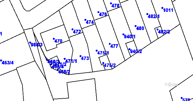 Parcela st. 475/1 v KÚ Moravičany, Katastrální mapa