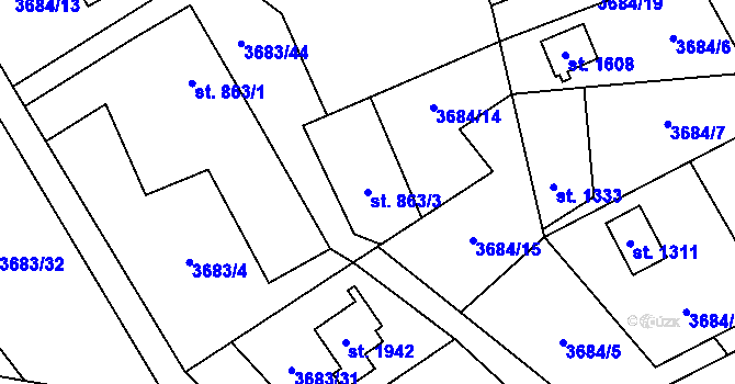 Parcela st. 863/3 v KÚ Morávka, Katastrální mapa