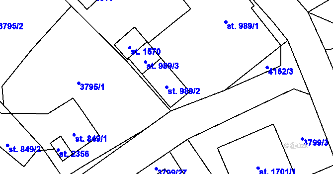 Parcela st. 989/2 v KÚ Morávka, Katastrální mapa