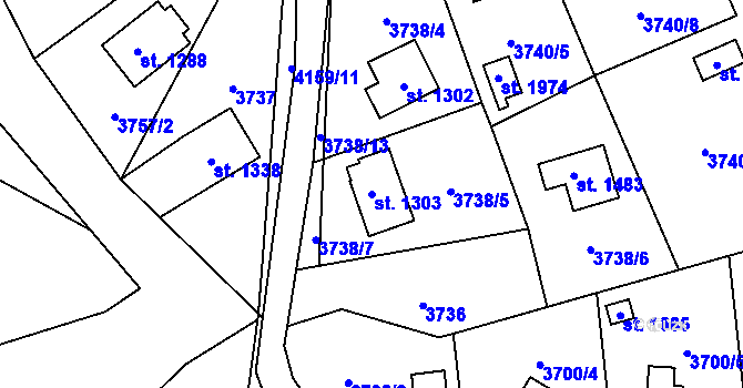 Parcela st. 1303 v KÚ Morávka, Katastrální mapa