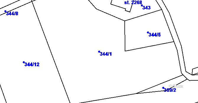 Parcela st. 344/1 v KÚ Morávka, Katastrální mapa