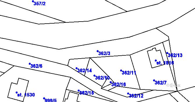 Parcela st. 362/3 v KÚ Morávka, Katastrální mapa
