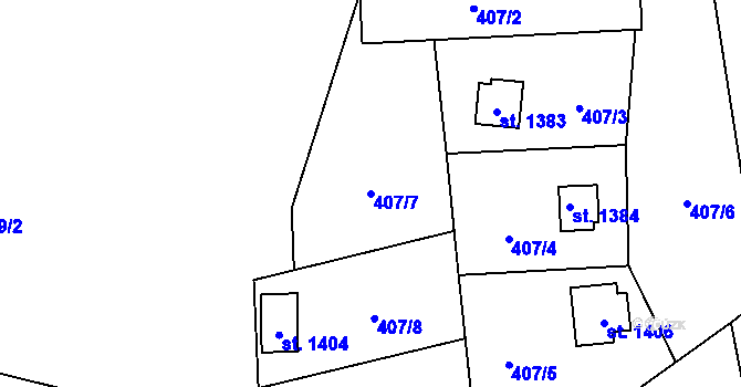 Parcela st. 407/7 v KÚ Morávka, Katastrální mapa
