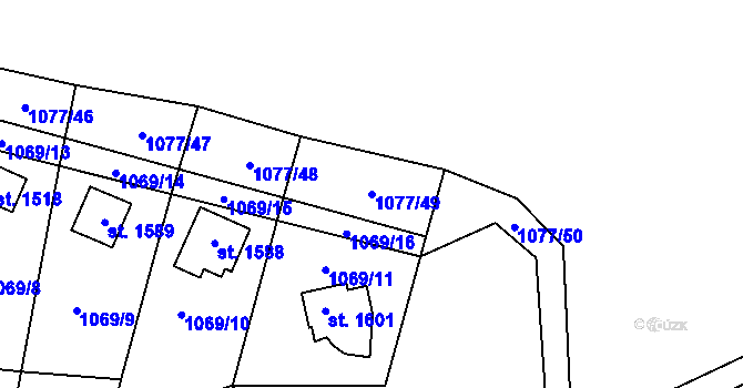 Parcela st. 1077/49 v KÚ Morávka, Katastrální mapa