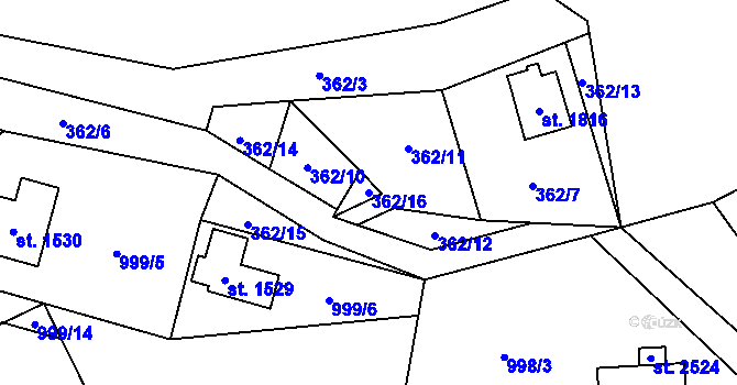 Parcela st. 362/16 v KÚ Morávka, Katastrální mapa