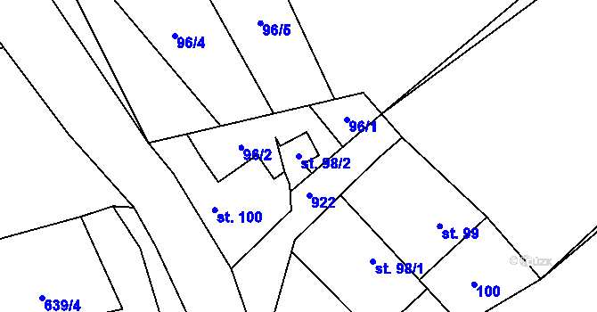 Parcela st. 98/2 v KÚ Moravská Huzová, Katastrální mapa