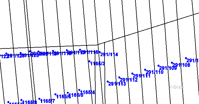 Parcela st. 291/114 v KÚ Moravská Huzová, Katastrální mapa