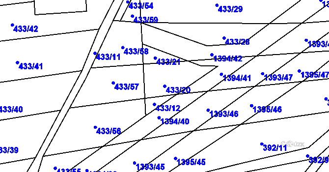 Parcela st. 433/20 v KÚ Moravská Huzová, Katastrální mapa