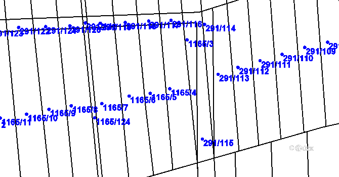Parcela st. 1165/4 v KÚ Moravská Huzová, Katastrální mapa